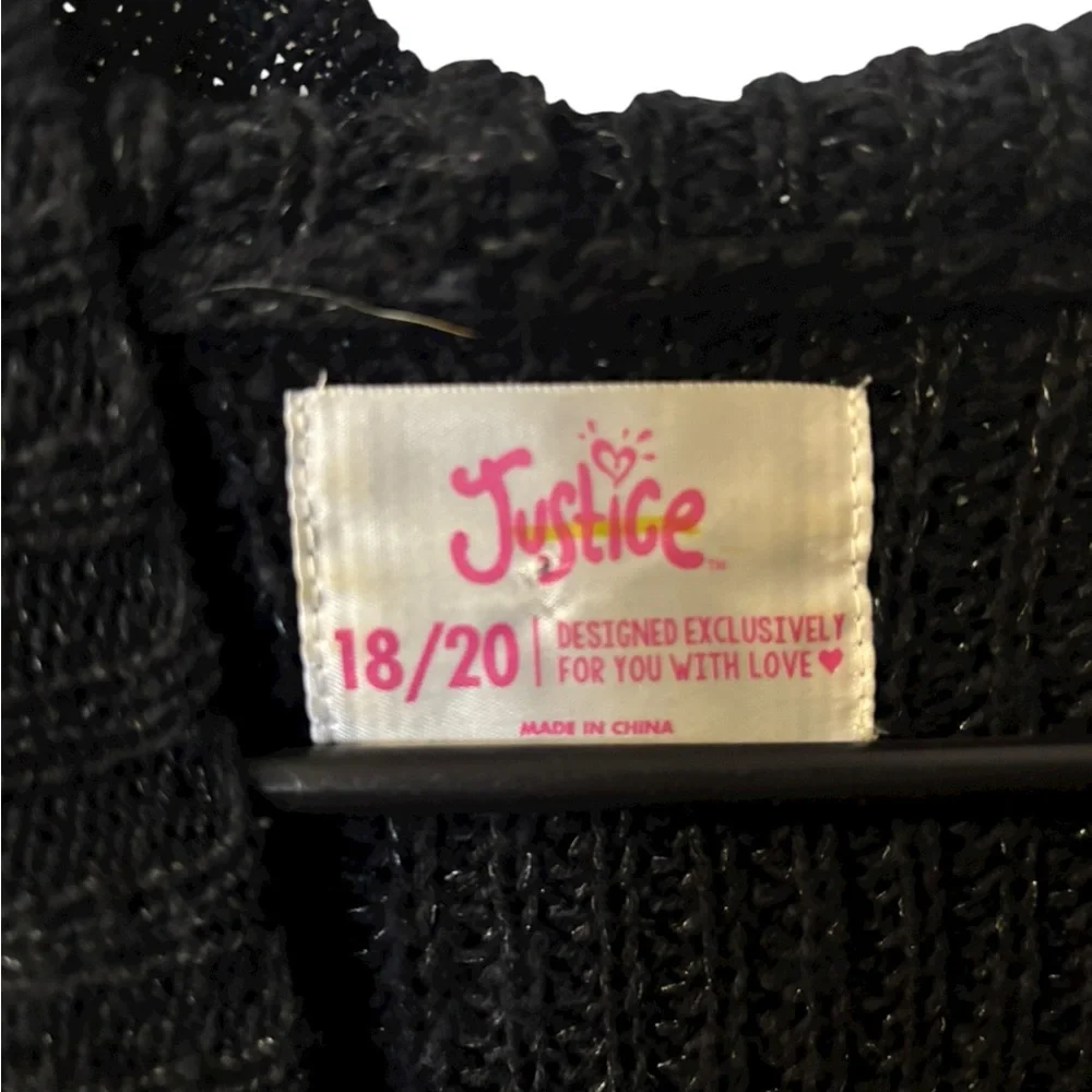 Justice Black V-Neck Knit Hoodie VarsitySweater with NYC Design Size 18/20
